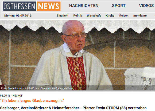 Sterbefall Pfarrer Sturm